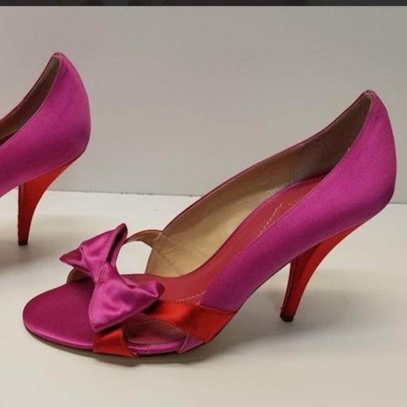 EUC Kate Spade pink/red satin bowed heels